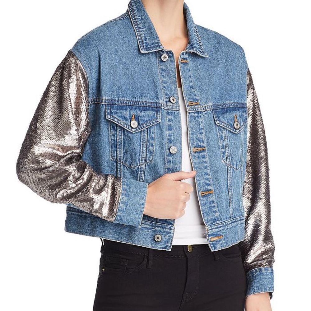Sunset + Spring Sequin Sleeve Denim Jacket
